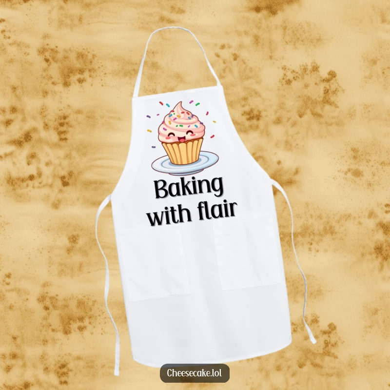 Funny Excited Cupcake Apron: An apron depicting a cupcake with sprinkles spinning excitedly, perfect for bakers.