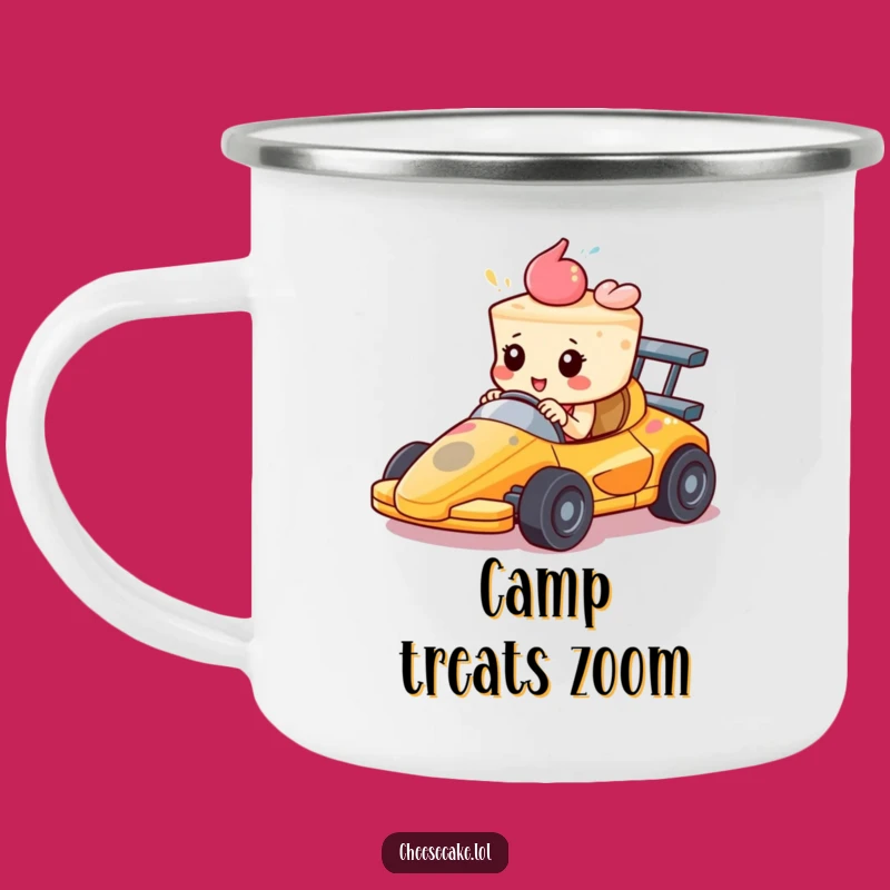 Campfire Speed: Funny Camping Mug with Cheesecake Racer