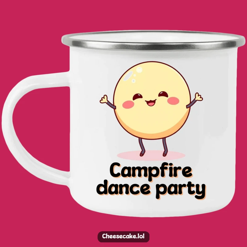 Funny Cheesecake Camping Mug - Dancing Dessert Adventure Gift