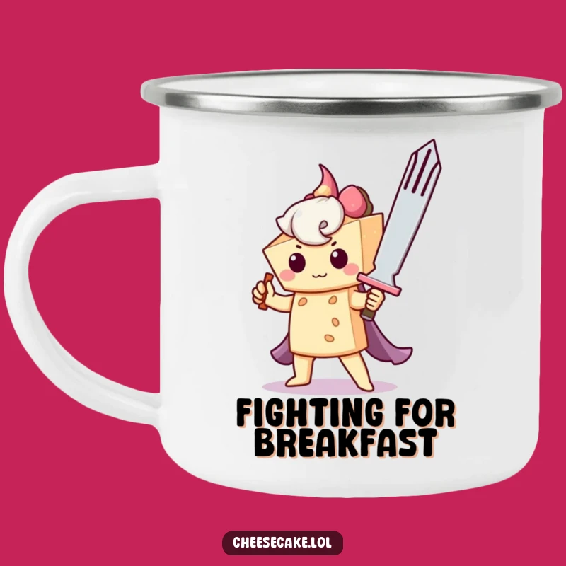 Funny Cheesecake Knight Camping Mug: Brave Dessert Adventure Drinkware