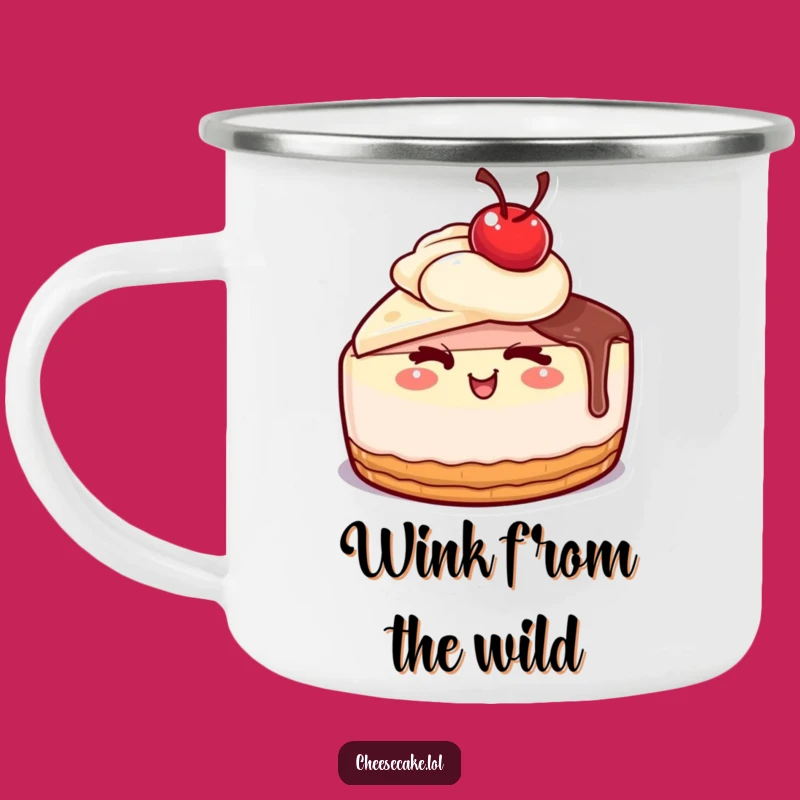 Funny Winking Cheesecake Camping Mug: Cheeky Sips for Outdoor Adventures