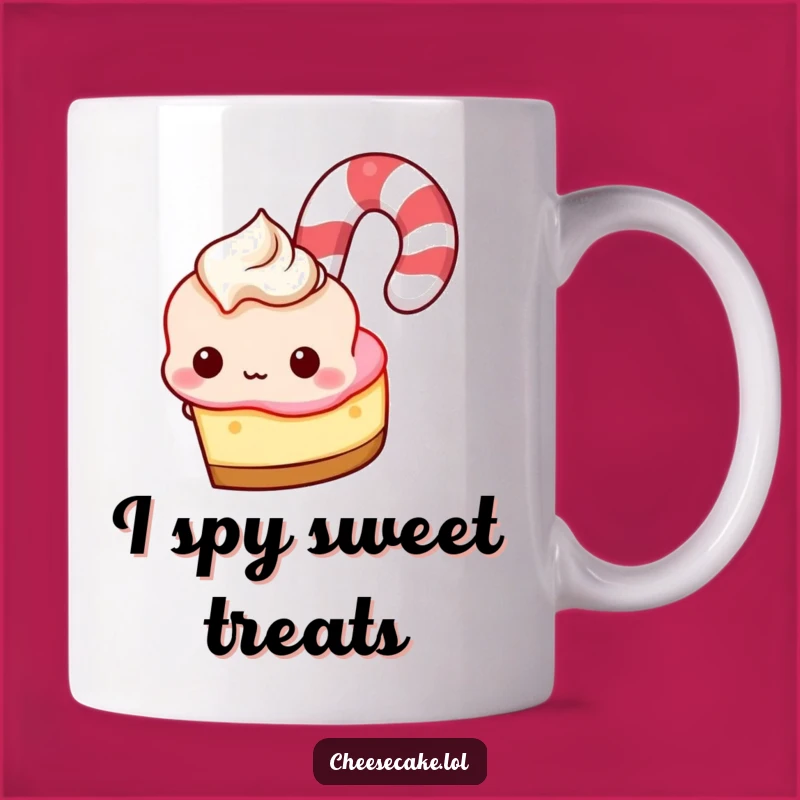 Funny Cheesecake Candy Cane Peek Mug, A Hilarious Treat Perfect for Dessert Lovers