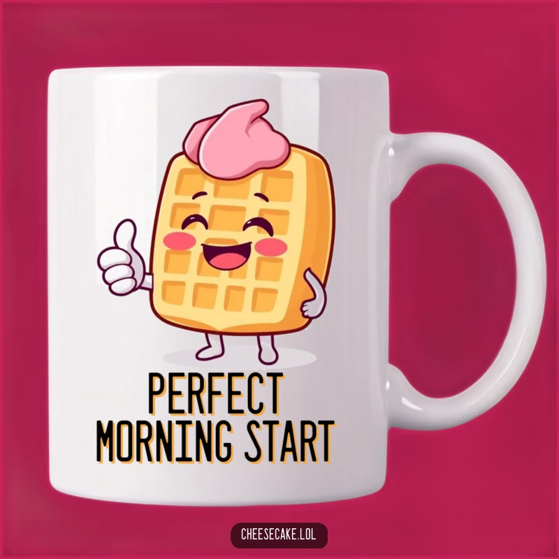 Funny Grinning Waffle Mug: A Thumbs Up Character Perfect for Breakfast Lover Gift