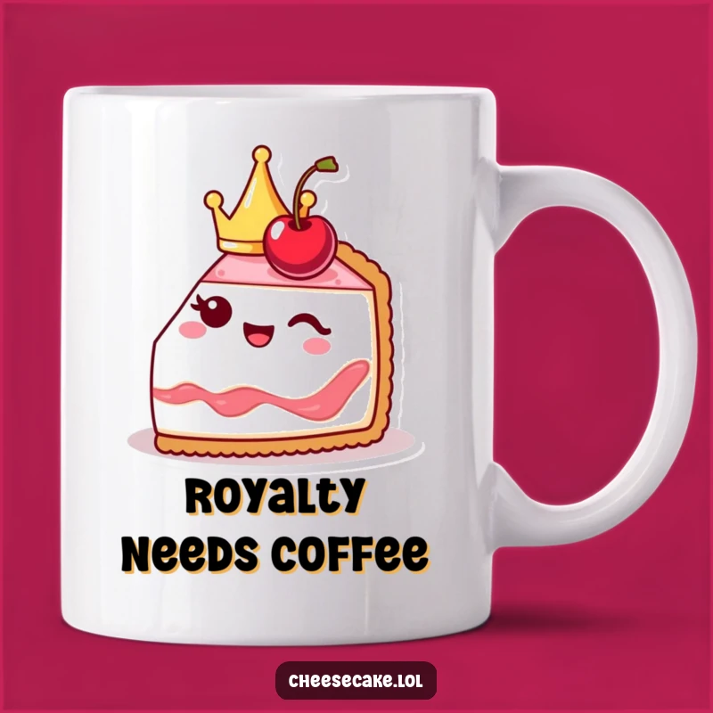 Funny Cheesecake Mug: Cute Crowned Slice Winks, Royal Treat Gift!