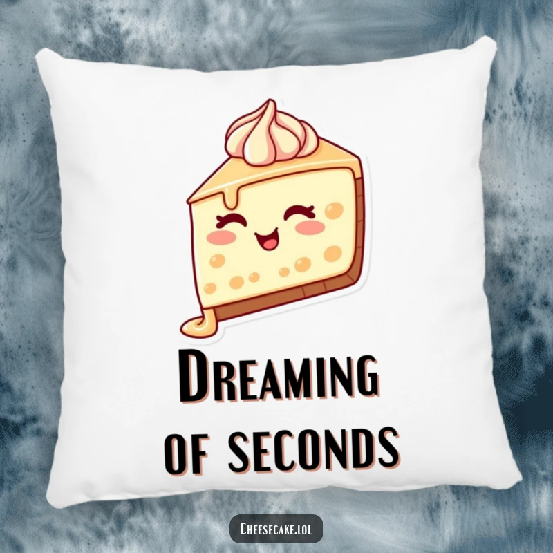 Funny Cheesecake Wink Pillow featuring a cute cheesecake slice with frosting dripping and a charming wink, perfect for adding comfort and humor.