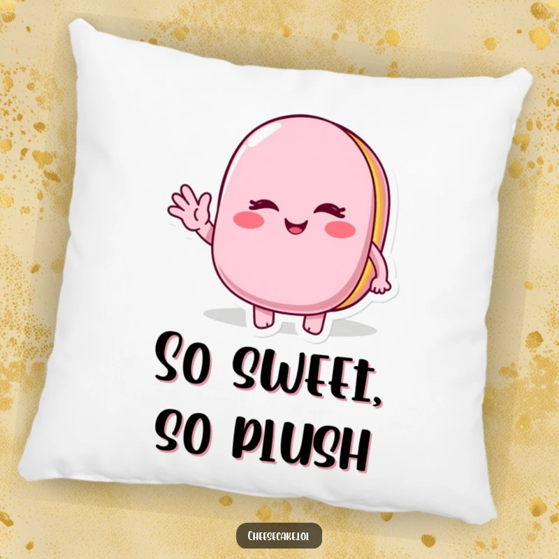 Funny Winking Macaroon Pillow: A soft, decorative pillow featuring a cute macaroon character winking and waving, adding sweet cheer.