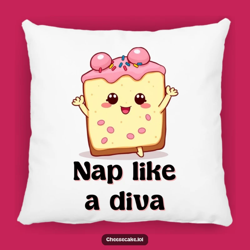 Funny Cheesecake Pillow: Charming Sprinkled Slice, Dramatic Pose, Cozy Glamour!