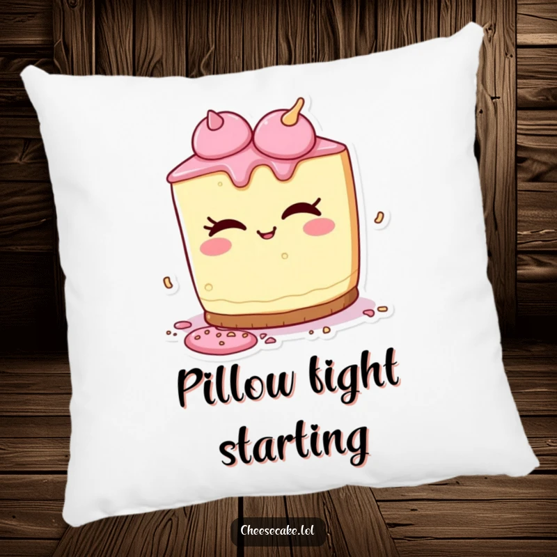 Funny pillow featuring a cheesecake character playfully winking and spilling colorful sprinkles, perfect for a touch of cheeky decor.
