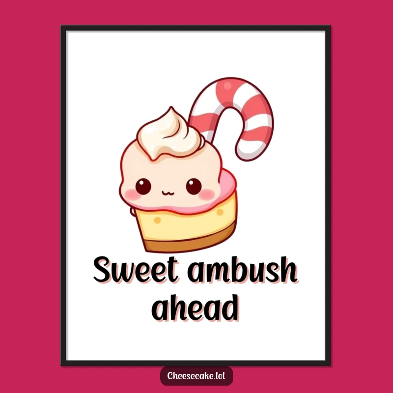 Funny Cheesecake Candy Cane Peek Digital Art, Instant Hilarious Decor for Dessert Lovers