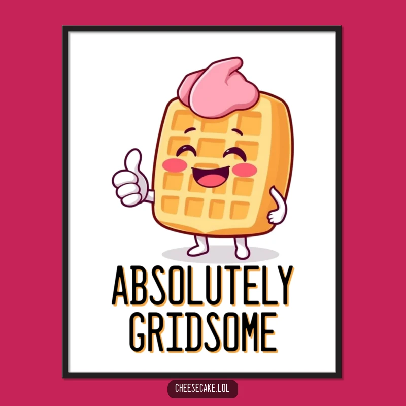 Funny Grinning Waffle Digital Art Print: Instant Thumbs Up Approval, Downloadable Gift