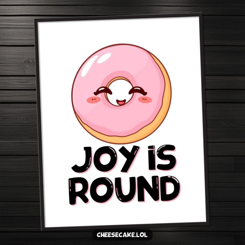 Funny donut digital art print of a wobbly jelly donut with closed eyes, giggling uncontrollably.
