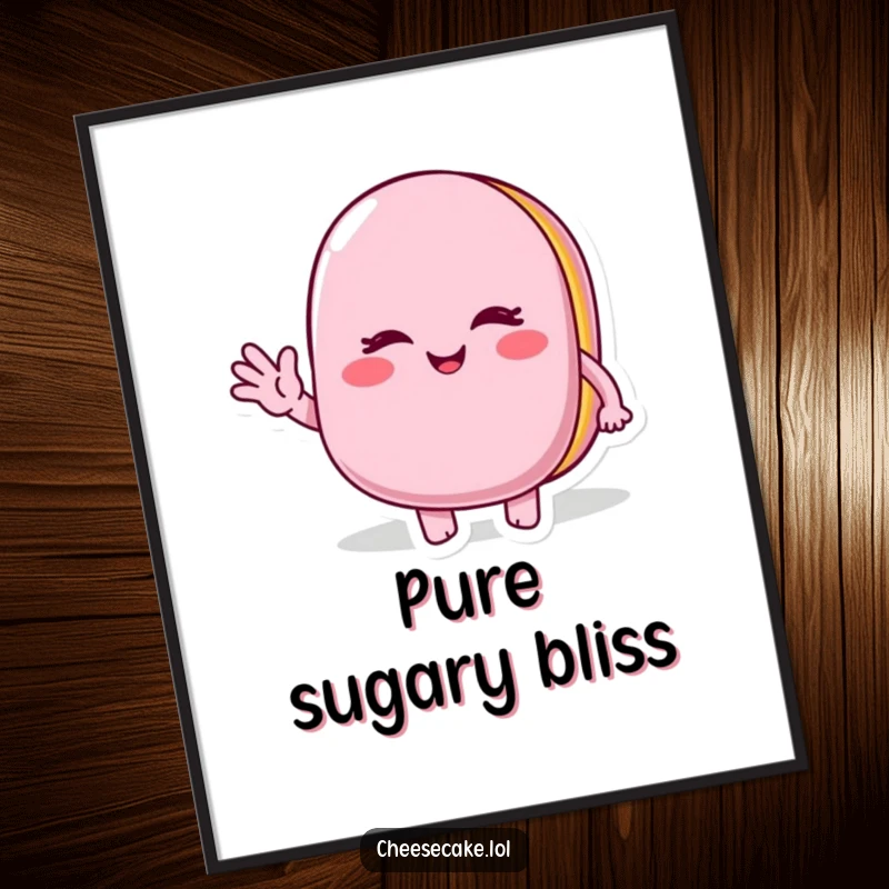 Funny Winking Macaroon Digital Art Print: A downloadable image of a cute macaroon character winking and waving, offering sweet cheer.