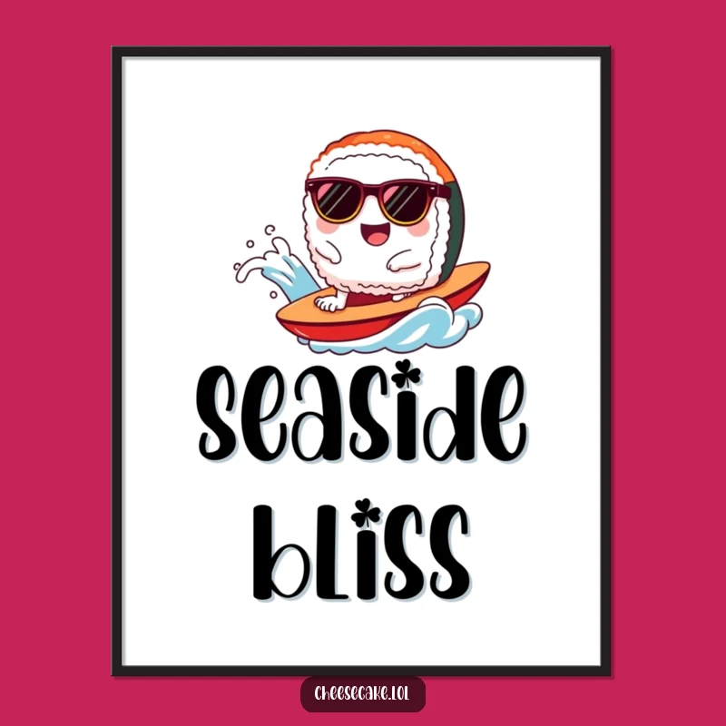 Funny Sushi Wave Rider Digital Art - Instant Download Fun