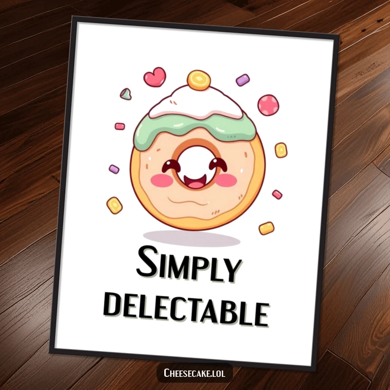 Funny donut juggling candy digital art print featuring a cheerful donut in action, ideal for instant, humorous wall decor.