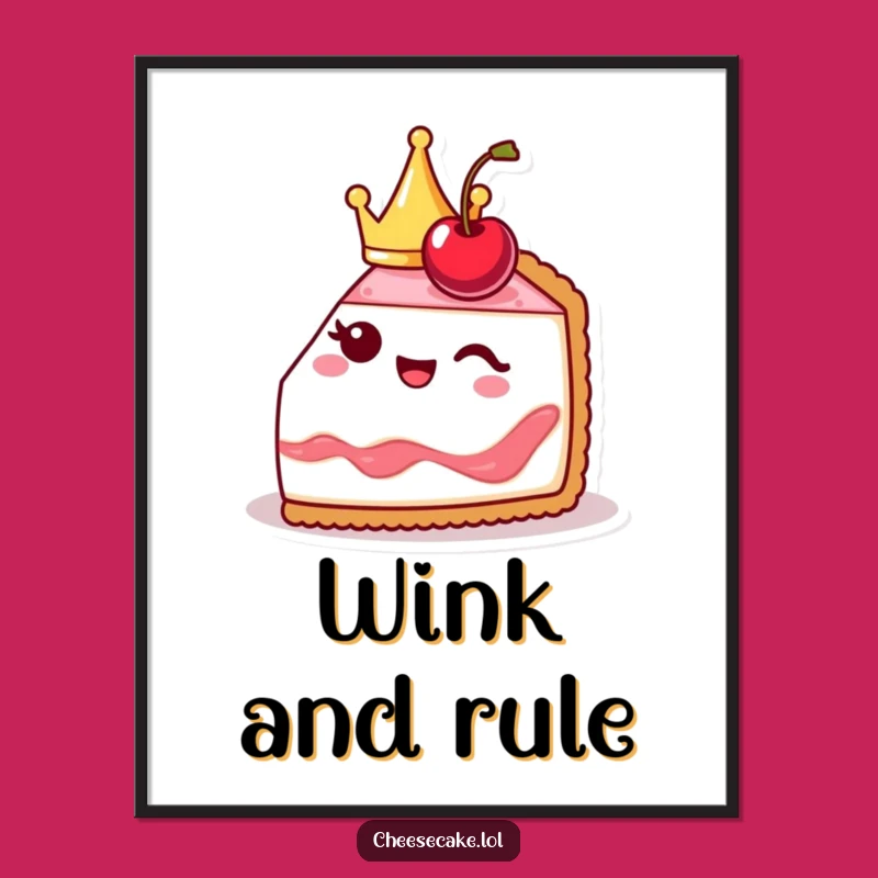 Funny Cheesecake Digital Art: Cute Crowned Slice Winks, Royal Decor!