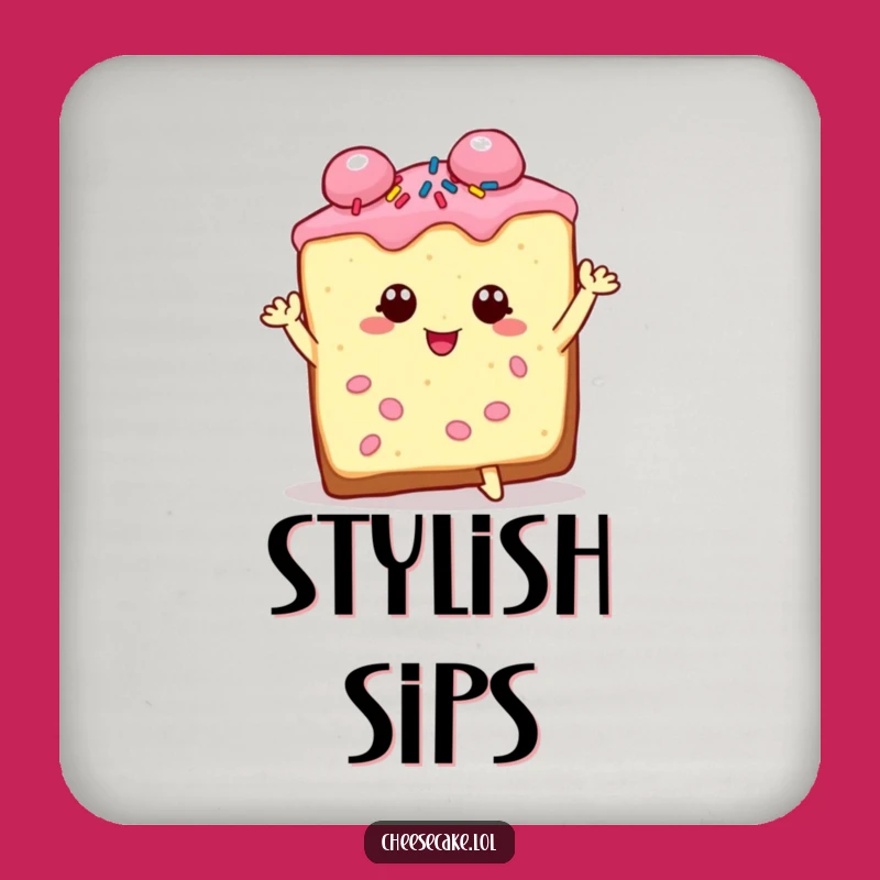 Funny Cheesecake Coaster: Charming Slice, Dramatic Pose, Protects with Style!