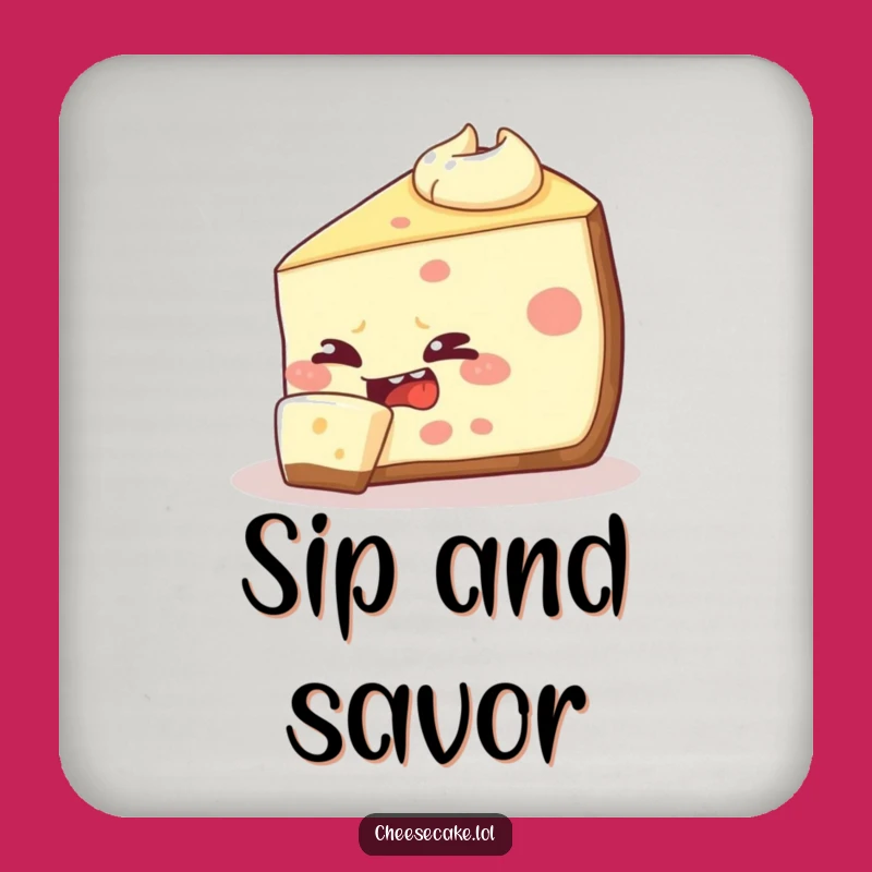 Funny Cheesecake Coaster: Mischievous Slice Eating Itself, Protects with Humor!