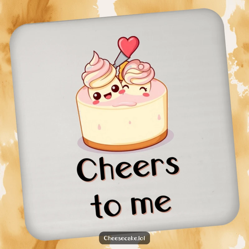 Funny drink coaster featuring a cheesecake frosting another cheesecake, adding a humorous and artistic element to beverage service.