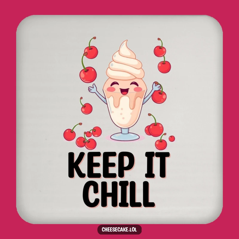 Funny Giggling Sundae Drink Coaster: Protect with Juggling Cherries, Sweet Table Gift