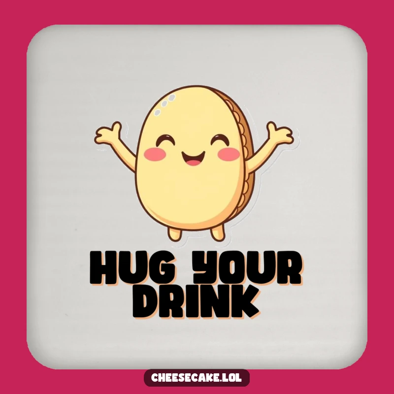 Funny Macaron Drink Coaster: Sweet Pastry Hug for Table Protection & Humor