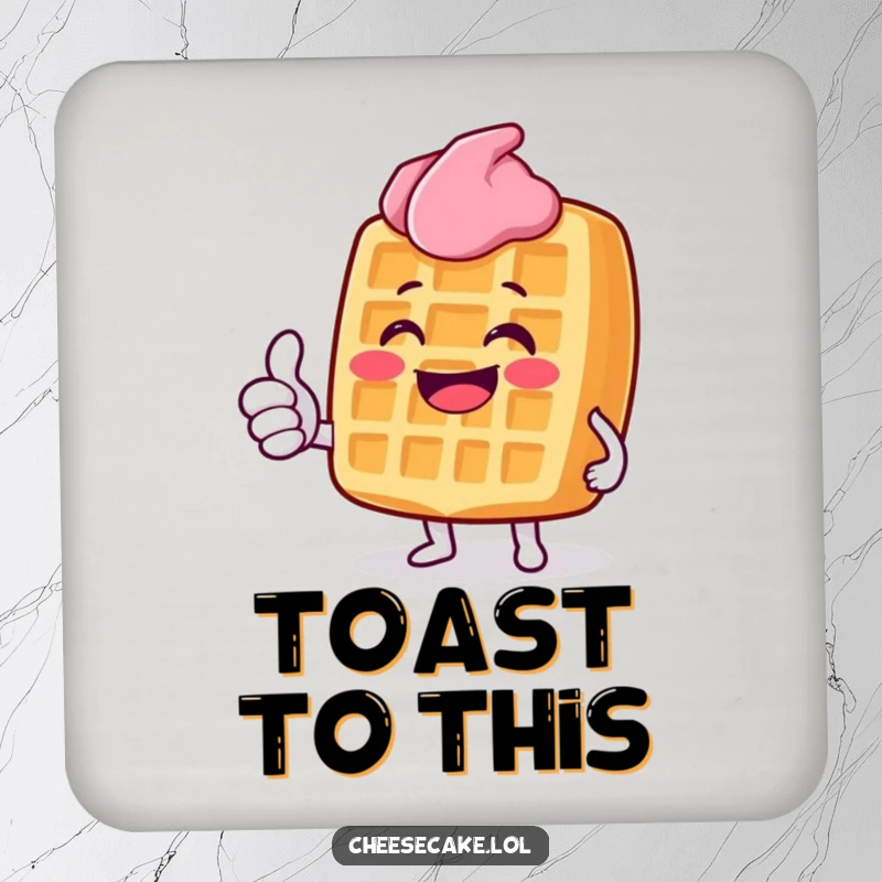 Funny Grinning Waffle Drink Coaster: A cute coaster featuring a grinning waffle character giving a positive thumbs up.