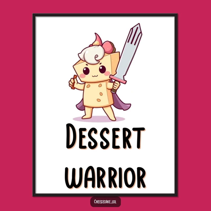 Funny Cheesecake Knight Poster: Brave Dessert Art Gift