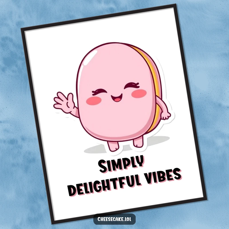 Funny Winking Macaroon Poster: A vibrant print of a cute macaroon character winking and waving, bringing sweet cheer to your decor.