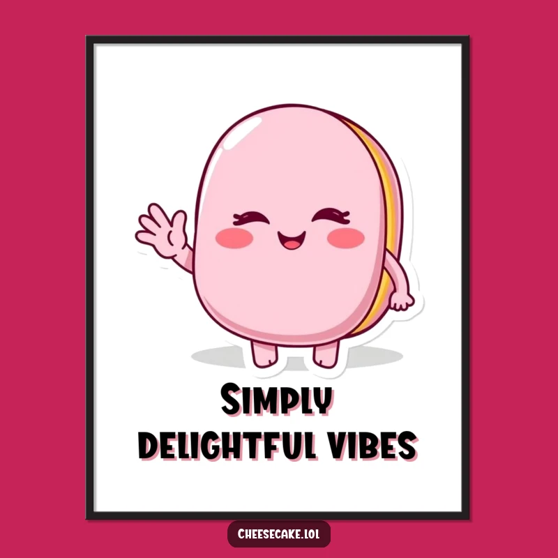 Funny Winking Macaroon Poster: Decorate with a Cheerful Wave Character, a Sweet Art Gift