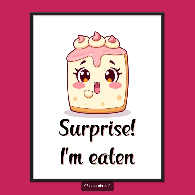 Funny Cheesecake Poster: Hilarious Surprised Dessert Art Print