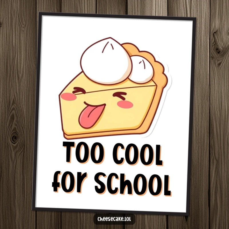 Funny pie wink tongue out poster showcasing a playful slice of pie, ideal for adding humorous and cheerful decor.