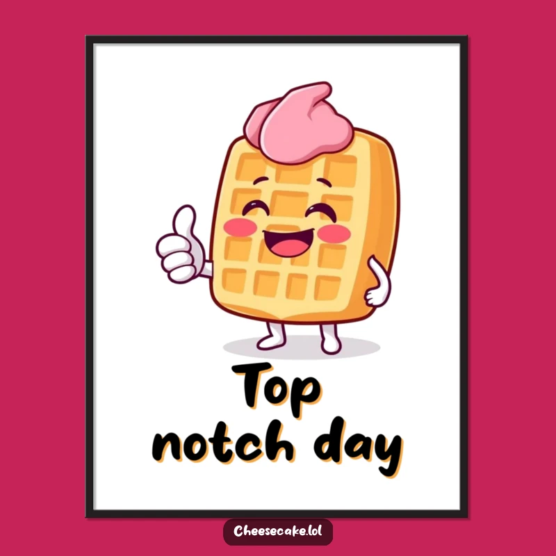 Funny Grinning Waffle Poster: Decorate with a Thumbs Up Character, Whimsical Art Gift