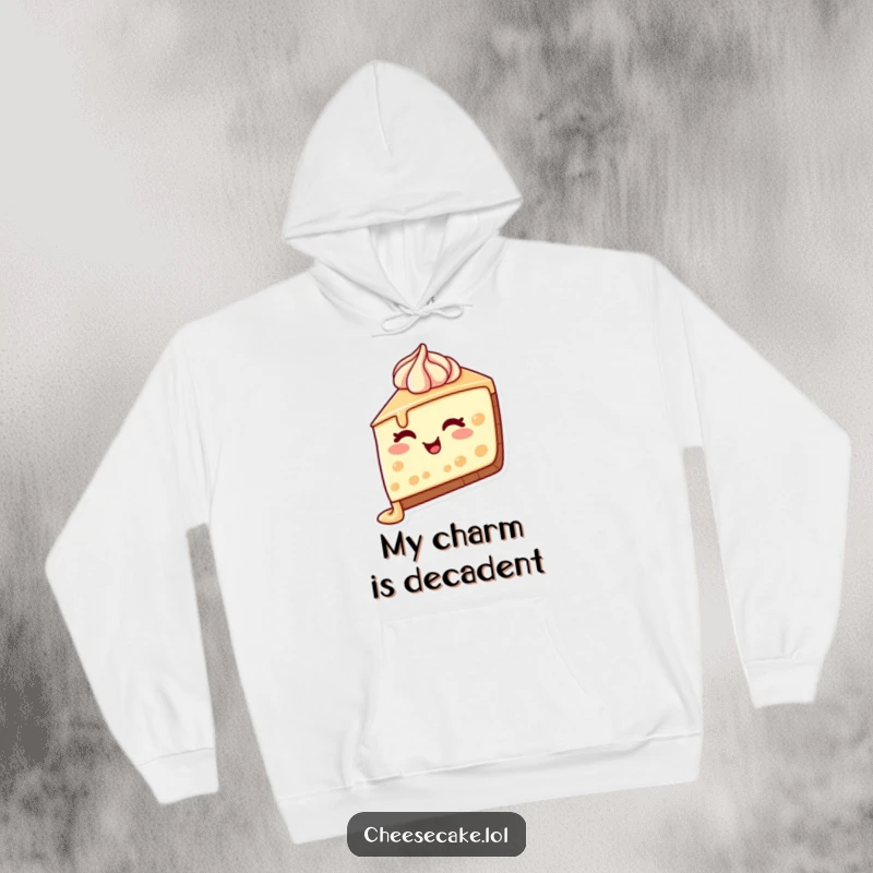 Funny Cheesecake Wink Hoodie with a delightful cheesecake slice, dripping frosting and a charming wink, perfect for cozying up with humor.