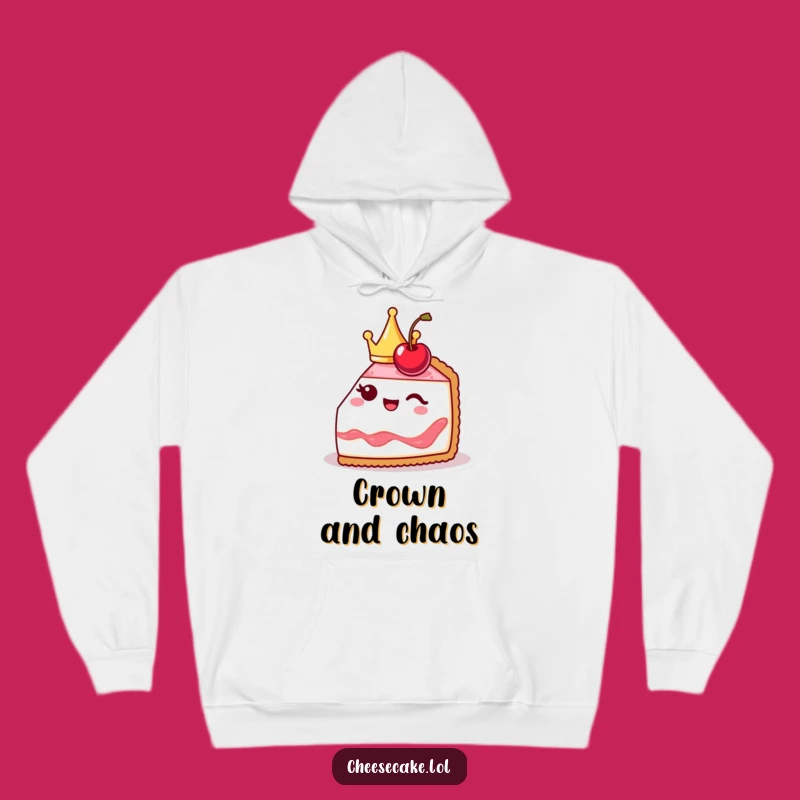 Funny Cheesecake Hoodie: Cute Crowned Slice Winks, Cozy Royalty!