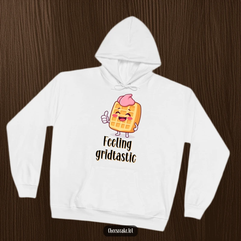 Funny Grinning Waffle Hoodie: A cozy hoodie featuring a grinning waffle character giving a reassuring thumbs up.