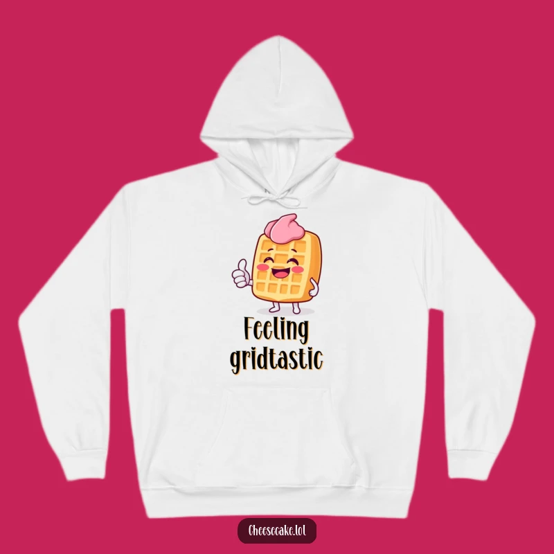 Funny Grinning Waffle Hoodie: Stay Cozy with a Thumbs Up Character, Comfort Gift