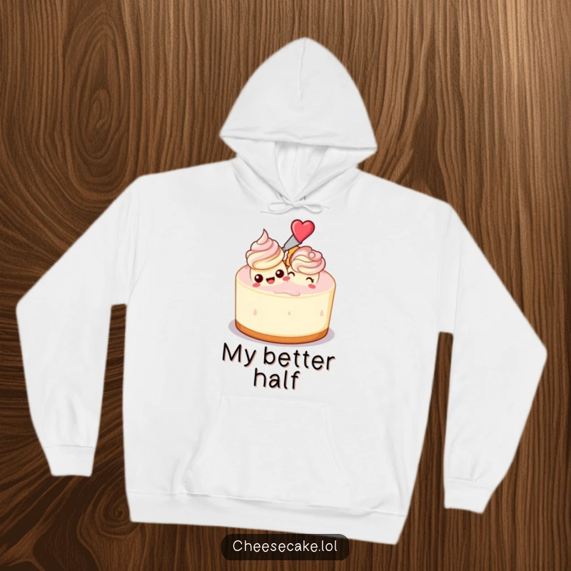 Funny hoodie illustrating a cheesecake enthusiastically frosting another cheesecake, perfect for bakers seeking warmth and humor.