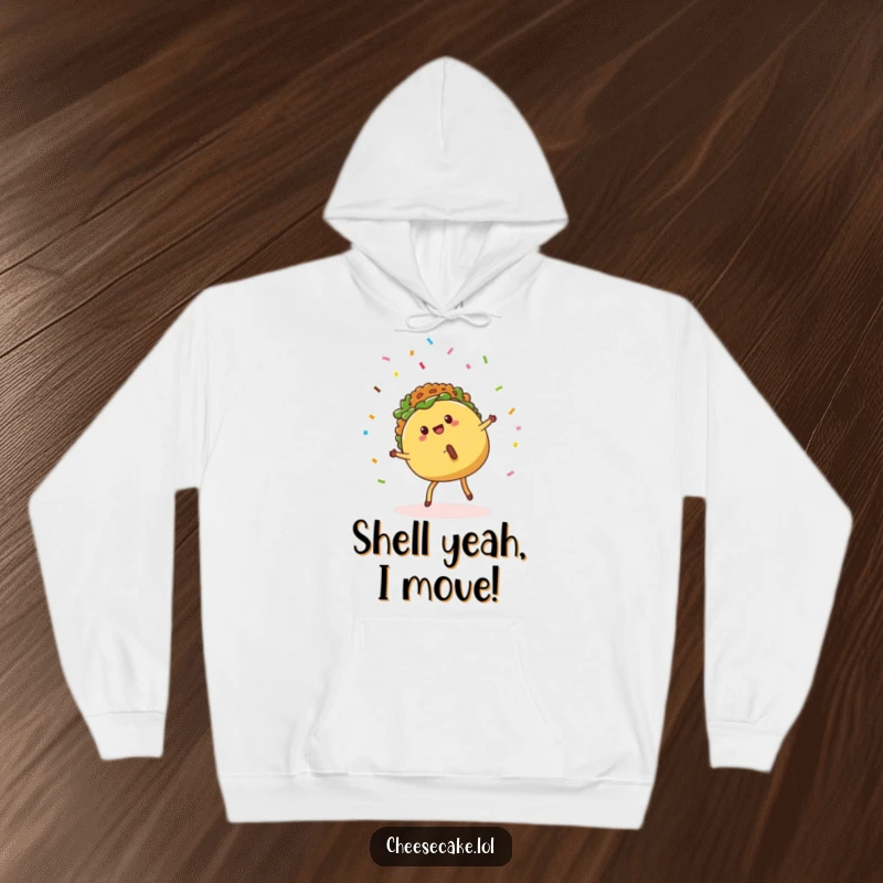 Funny Hoodie featuring a taco doing a cartwheel with confetti, perfect for staying warm during festive celebrations.