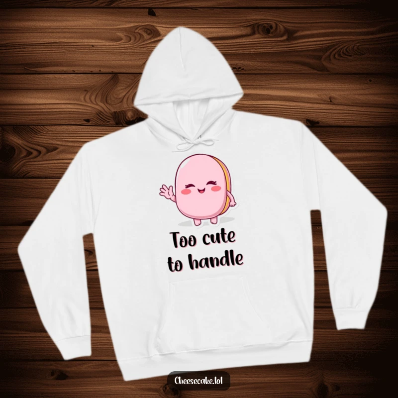 Funny Winking Macaroon Hoodie: A cute, winking macaroon character offering a friendly wave, perfect for staying warm and cheerful.