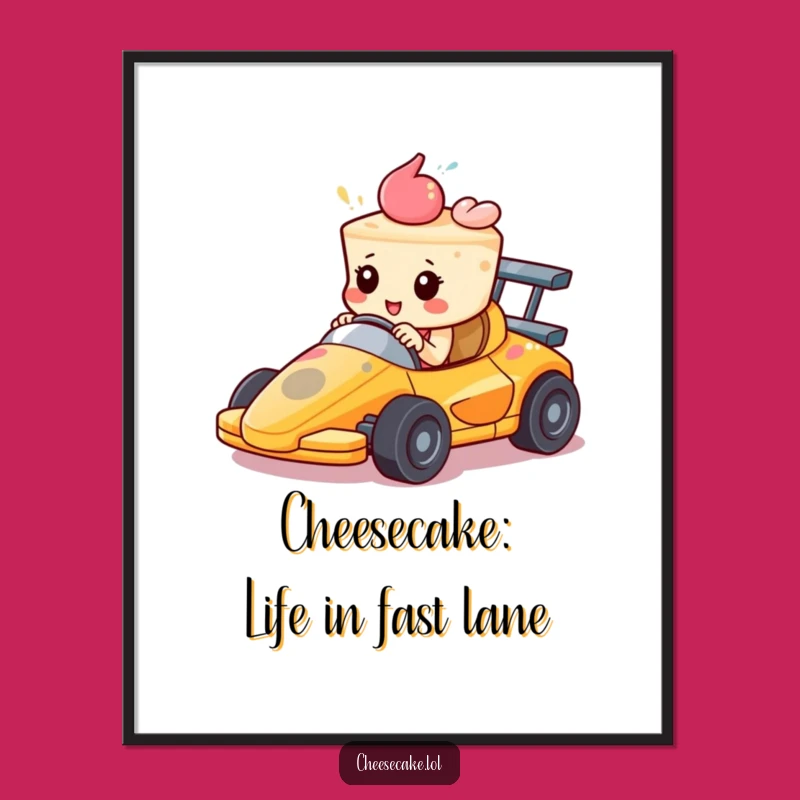 Free Printable Wall Art: Racing Cheesecake, Funny Downloadable Decor for Speed Lovers