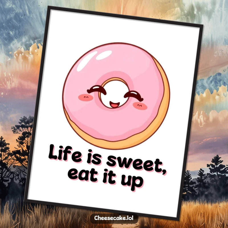 Funny Free Printable Wall Art: A wobbly jelly donut with eyes closed is captured mid-giggle, adding joy.