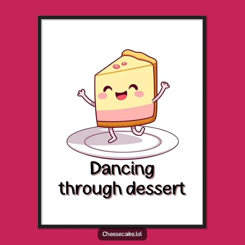 Free Printable Wall Art: Dancing Cheesecake Slice - Funny Downloadable Decor Gift