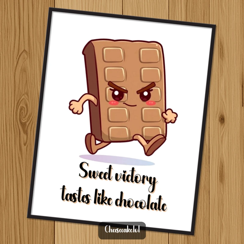 Funny Free Printable Wall Art: A chocolate bar running a race with a determined look, symbolizing drive and focus.