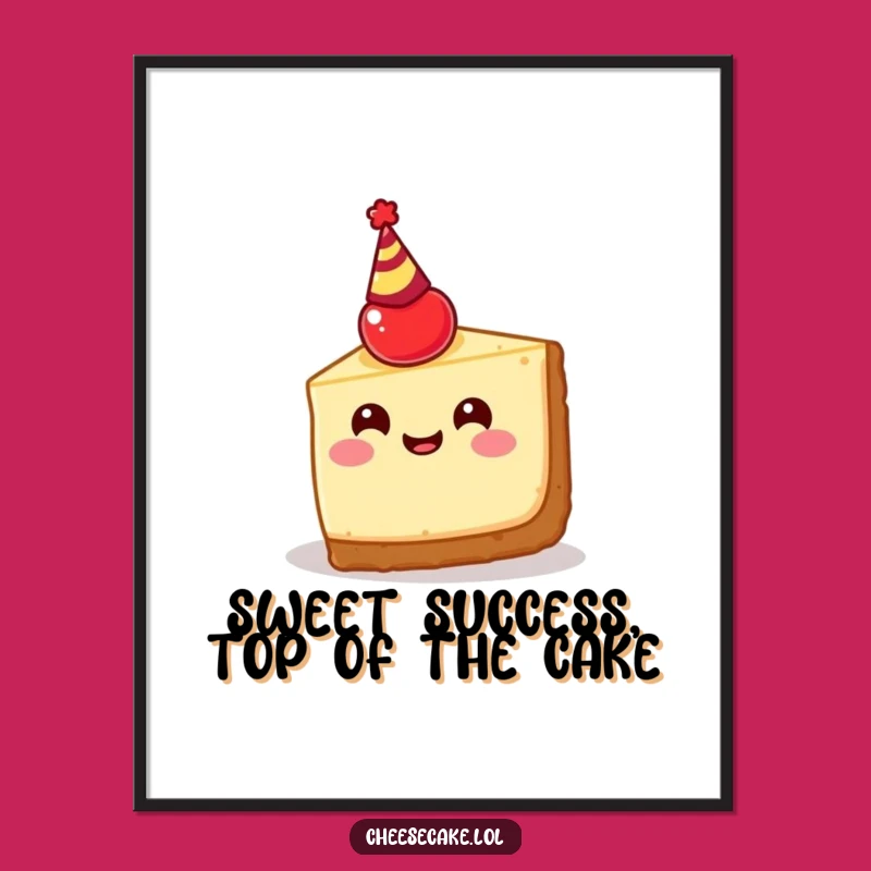 Free Printable Wall Art: Party Cheesecake Slice Cherry Hat - Funny Downloadable Decor