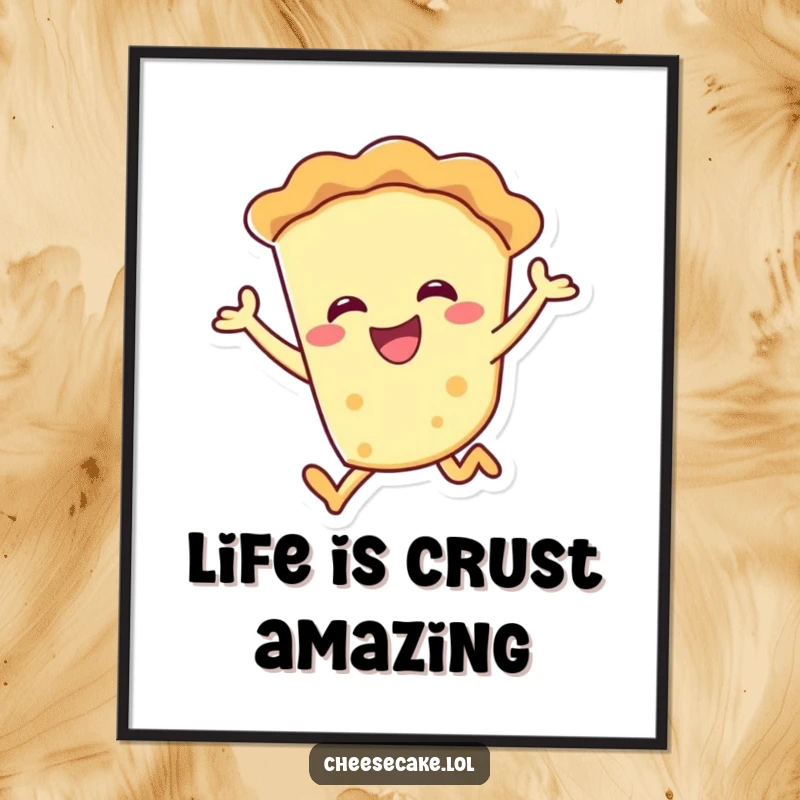 Funny Free Printable Wall Art: A whimsical pie character captured mid-leap, radiating happiness and playful energy.