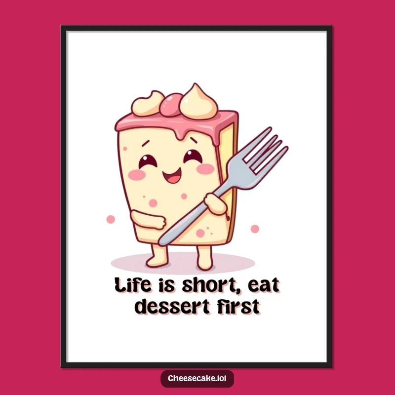 Free Printable Wall Art: Wobbly Cheesecake Slice Fork Laugh - Funny Downloadable Decor