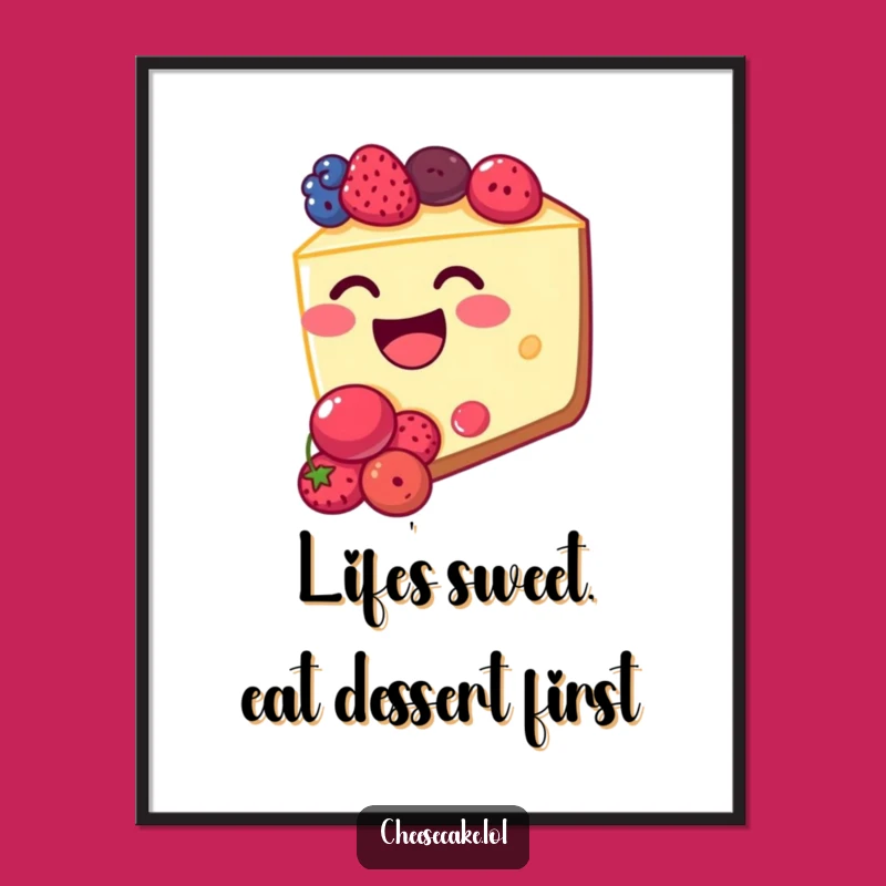 Free Printable Wall Art: Giggling Berry Cheesecake, Funny Downloadable Decor for Dessert Lovers