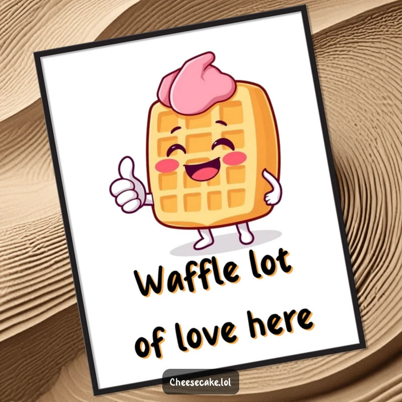 Funny Free Printable Grinning Waffle Wall Art, Character Giving Thumbs Up, Breakfast Decor