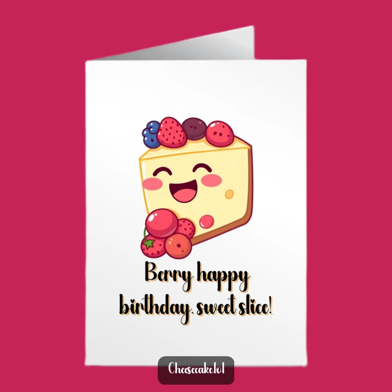 Free Printable Birthday Card: Giggling Berry Cheesecake, Funny Downloadable Gift for Dessert Lovers