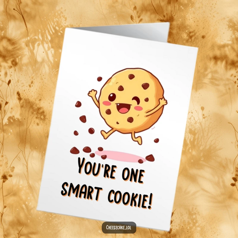 Funny Free Printable Birthday Card: A cheerful cookie leaping with chocolate chips scattering, wishing a happy birthday.