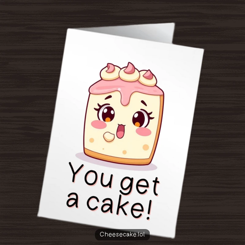 Funny Free Printable Birthday Card featuring a surprised cheesecake missing a bite, perfect for dessert lovers.